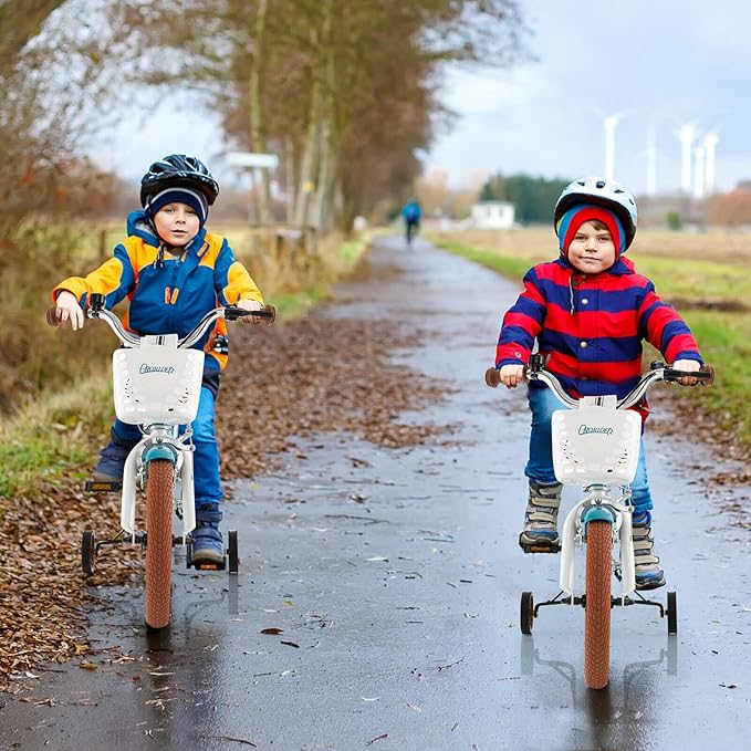 BABY JOY Kids Bike, 12 14 16 18 20 Inch Boys Girls Bike w/Adjustable Seat, Removable Basket, Handbrake & Coaster Brake, Training Wheels or Kickstand, Kids Bicycle with Multi-Color