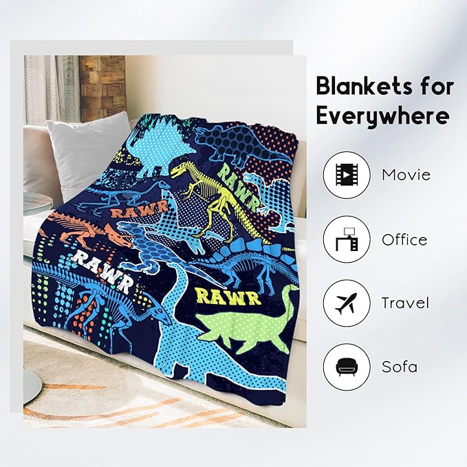 Dinosaur Blanket for Boys Girls, Dinosaur Gifts for Boys, 50"x60" Animal Blankets for Children, Kids Throw for Couch Sofa Bed, Soft Fuzzy Cozy Girls Gifts Room Decor