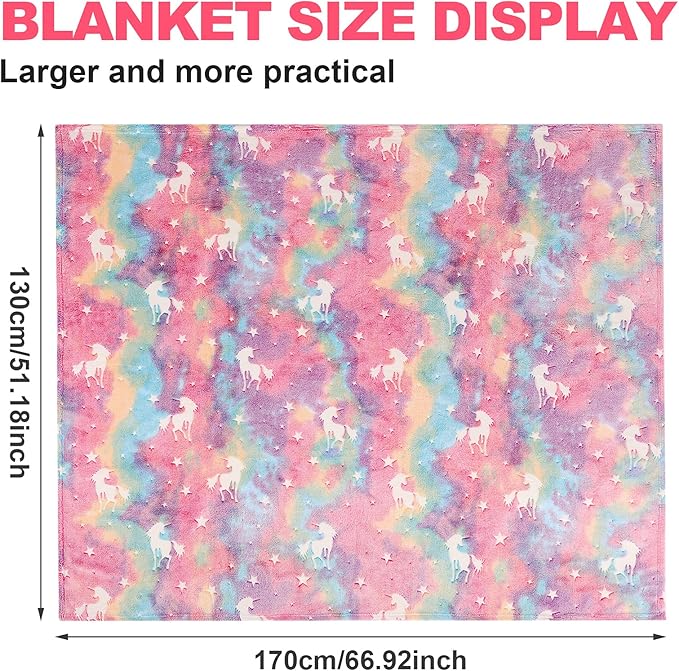 SALIMAH Glow in The Dark Blanket Unicorns Gifts for Girls, Toys for Girls Age 2 3 4 5 6 7 8 9 10 Year Old, Soft Kids Blankets Gifts for Grandkids Teens for Christmas Birthday, 50"x60"