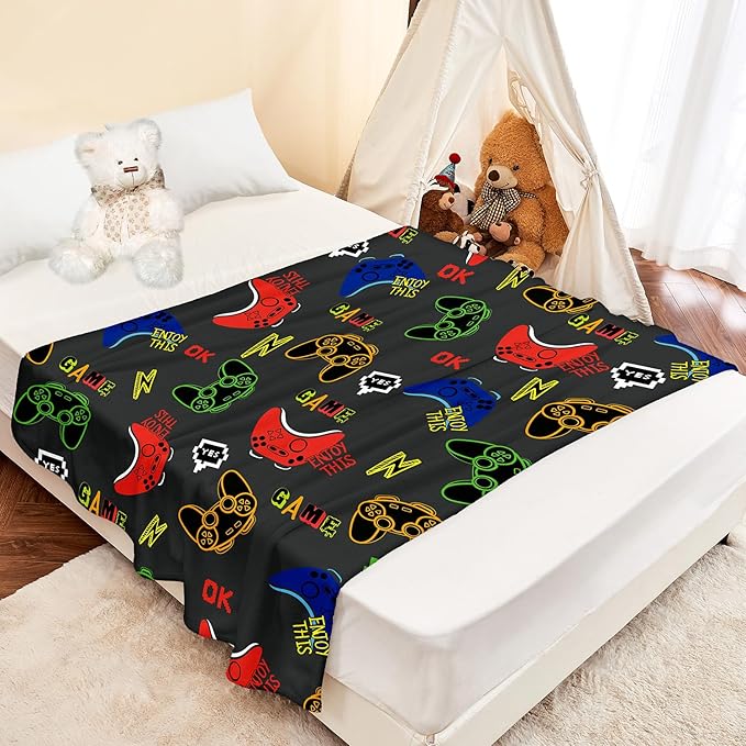 Wajade Game Blanket for Boys and Girls Video Game Controller Enjoy This Game Blanket for Kids Teens Soft Warm Fuzzy Game Blanket for Couch Sofa Bed 50"x60"