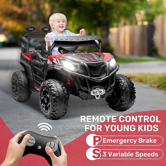 ANPABO 24V Ride on Toys for Big Kids w/Remote Control, 4X75W Motors, Max 4.5MPH, 4WD/2WD Switchable, 4 Shock Absorbers, 19" Spacious Seat, Bluetooth, Electric Car for Kids(Red)