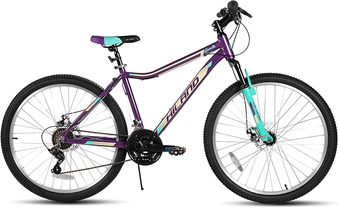 HILAND 26 Inch Mountain Bike for Women Girl, 21 Speed with Front Suspension Fork, Aluminum Frame MTB, Adult Ladies Womens Bike Mens Bicycle