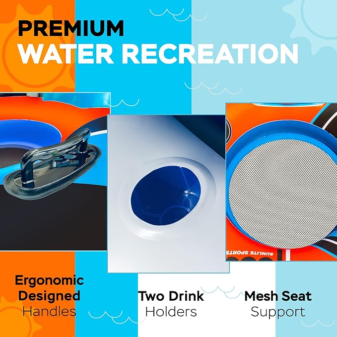 2025 New & Upgraded Sunlite Sports Heavy Duty River Tube Inflatable, Premium Water Float to Lounge Above Lake and River, Outdoor Water Raft Sport Fun, Recreational Use