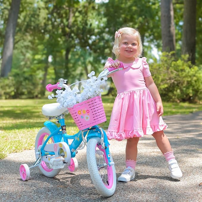 Glerc Maggie Girls Bike, 12-20 Inch Kids Bike for 2-13 Years Old Children, Princess Style Kids Bicycle with Doll-Seat & Basket & Training Wheels, Multiple Colors