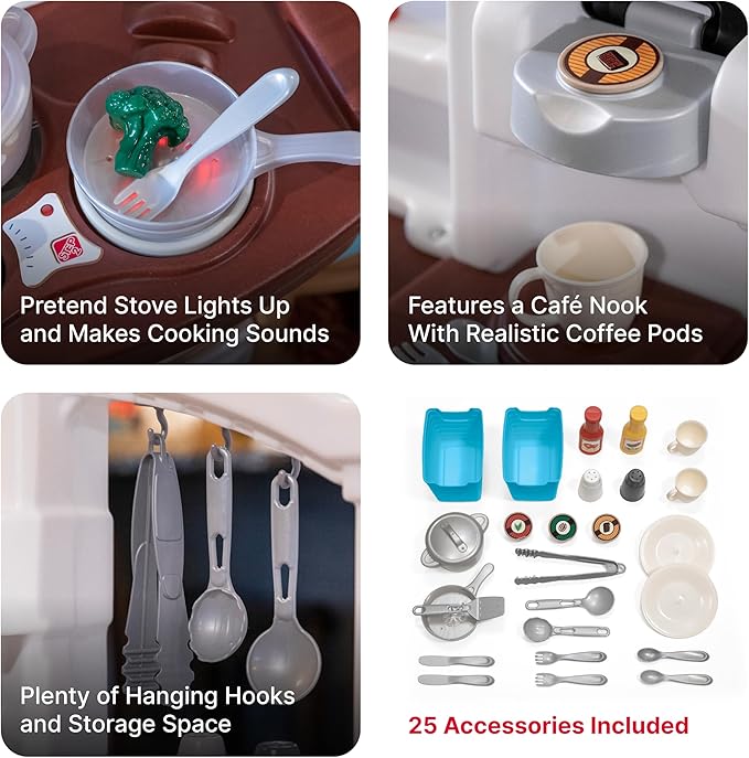 Step2 Fun with Friends Kids Kitchen Playset, Indoor/Outdoor Kitchenette, Interactive Play with Lights and Sounds, Durable Plastic, Includes 25 Piece Toy Accessories, Toddlers 2+ Years Old, Pink