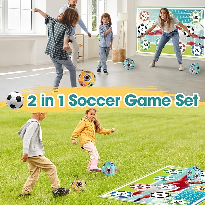 𝗫𝗔𝗪𝗔𝗖𝗔𝗛 Toy Soccer Ball Game Set for Kids ages 3-6, Indoor Outdoor Backyard Toss Soccer with 2 Sticky Balls & Foldable Fabric Goals, Football Sports Toy Gifts for 3 4 5 6 Years Old Boys Girls