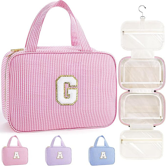 TOPEAST 2025 Graduation Gifts for Her - Hanging Toiletry Bag for Women, Travel Toiletry Bag Makeup Bag, Personalized Travel Essentials for Women - Letter G, Pink