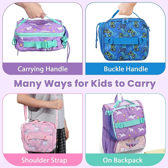 Bento Lunch Box Set for Kids with 9oz Soup Thermo, Insulated Lunch Bag,Leak-proof BPA-free Lunch Food Container with 3-4 Conpartments for School Travel-Pur-blue