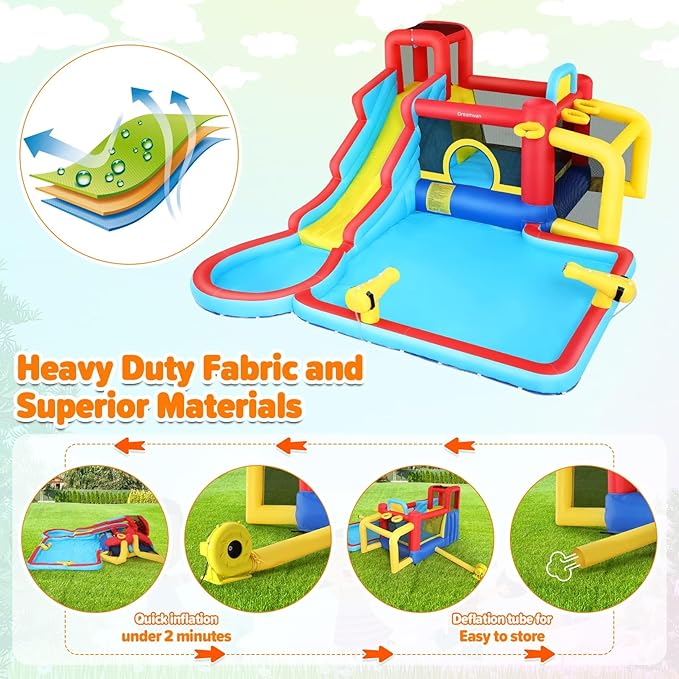 AKEYDIY Inflatable Water Slide Bounce House 13 in 1 Waterfall Waves Mega Water Slides Park |Large Water Bounce House,Splash &Blast Bouncer,Ball Toss,Soccer Gate,Water Inflatables for Kids Backyard