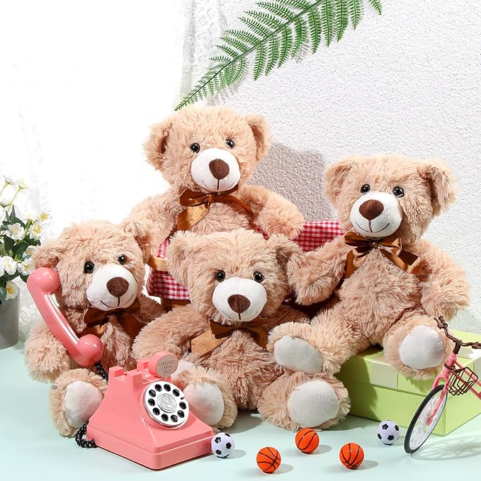 Civaner 4 Pack 14 Inches Bear Plush Stuffed Animals Operation Christmas Cute Soft Bears Gifts Bulk for Girls Boys Girlfriend(Light Brown)