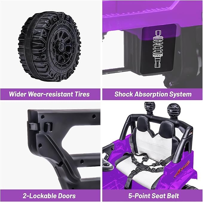 12V Ride On Car, Electric Car for Kids, Ride on Toys, Kids Cars with 3 Speeds Adjustable, Bluetooth, Parent Remote Control, Spring Suspension, AUX Port-Black (Purple, 12V-1Seater)