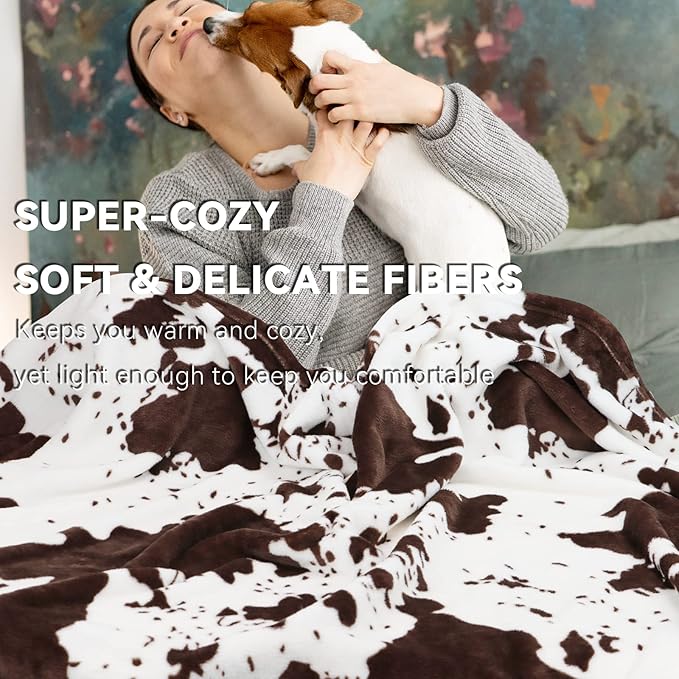 Cow Print Fleece Blanket King Size - Soft Lightweight Fuzzy Bed Blanket for Adults, All Seasons Home Decor, Gifts for Cow Lovers (Black & White) 90"x108"