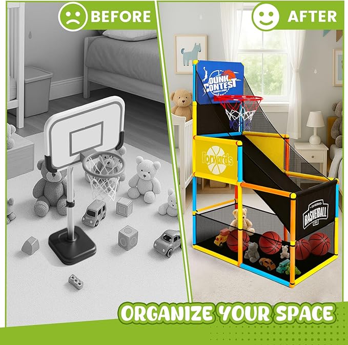 LovesTown Basketball Game Set for Kids, Basketball Hoop Indoor with 4 Balls Air Pump Adjustable Height Sports & Outdoor Play Toys for Boys Girls Birthday Party Gifts