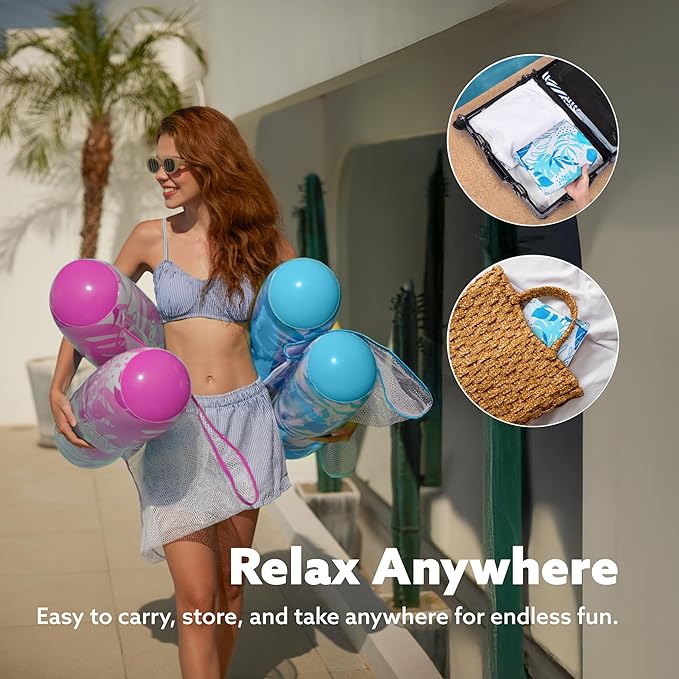 SLOOSH 2 Packs Hammock Pool Floats Adults, 4-in-1 Multi-Purpose Inflatable Pool Floats PVC Water Hammock Lounge Floaties