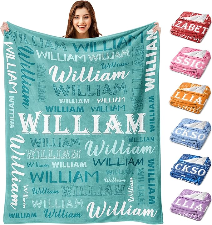 Ship Next Day, Personalized Baby Blanket with Name - Printed in USA, Custom Name Blanket for Boys Girls Kids, Customized Flannel Blankets Gifts for Teen Shower Toddlers Christmas Brithday