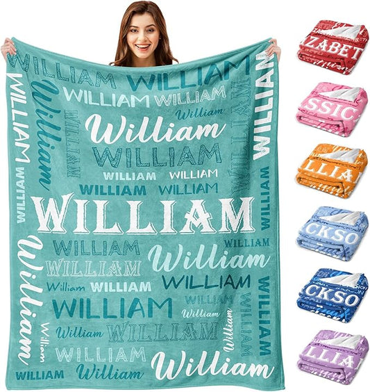Ship Next Day, Personalized Baby Blanket with Name - Printed in USA, Custom Name Blanket for Boys Girls Kids, Customized Flannel Blankets Gifts for Teen Shower Toddlers Christmas Brithday