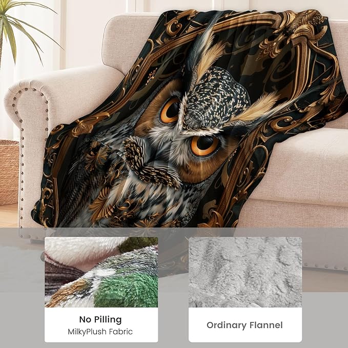 Owl Blanket for Women Kids Adults, Flannel Owl Blankets Gifts, Tarot Cards Owl Throw Blanket for Sofa Couch Bed Living Room Soft Warm Cozy Owl Decor 50" x 40"
