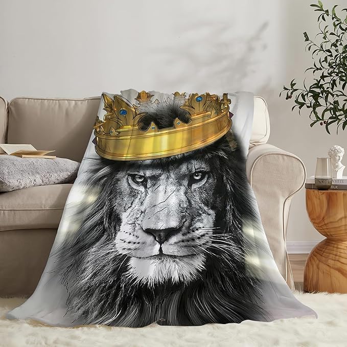 Lion Crown Throw Blanket - Soft, Warm & Cozy Fleece for Men, Women, Girls & Boys - 80"x60"