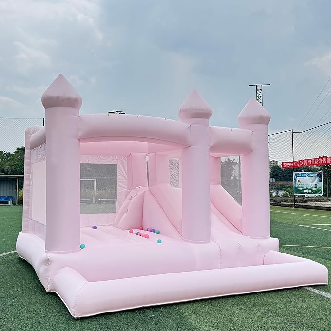 13FT Pink Inflatable Bounce House Big Castle with Ball Pit and Slide Bounce House for Kids 3-12 Indoor and Outdoor Bouncing Castles with Hair Dryers Birthday Parties Inflatable Party Supplies