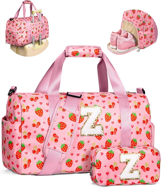 Christmas Stocking Stuffers Idea for Girls Kids, Initial Duffle Bag, Cute Dance Bag with Makeup Pouch, Birthday Gifts for 3 4 5 6 7 8 9 10 11 12 13 Year Old Girl, Preppy Trendy Stuff