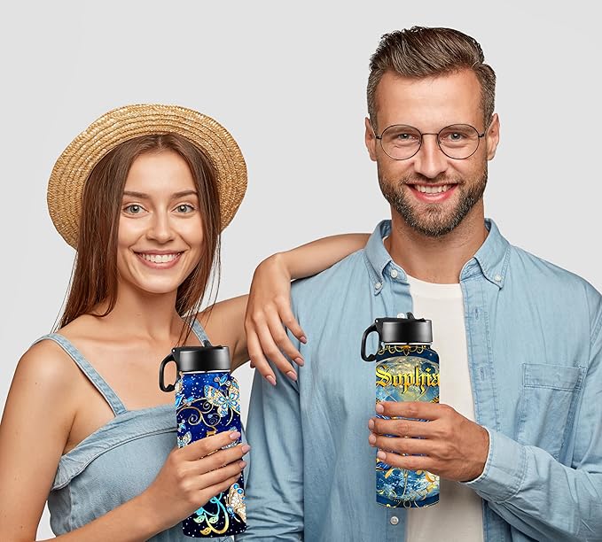 M YESCUSTOM Personalized Water Bottles for Kids with Straw Lid Custom Butterfly Water Bottle for School Customized Name Stainless Steel Double Wall Insulated Cup Birthday Gifts for Boy Girl Style12