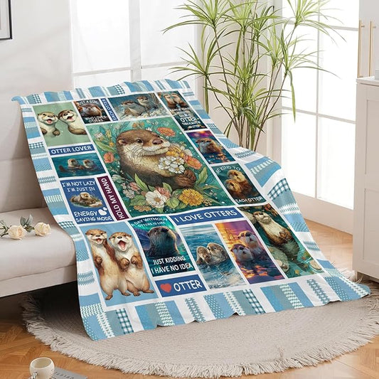 Otter Throw Blanket Otter Stuff Gifts for Kids Girls Boys Adults Women Men Soft Cozy Warm Plush Fluffy Fuzzy Fleece Blanket Decor 60''X80''