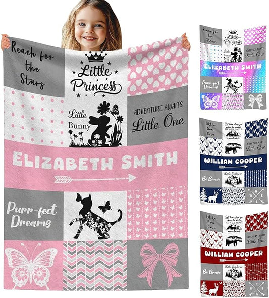 Custom Baby Girl Blanket with Name Personalized Soft Throw Blanket Gift for Newborn, Toddler, Teens to Adult for Birthday, Baby Shower, Christmas (A-design01)