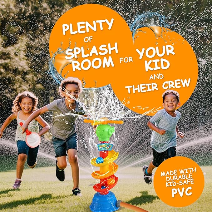 Water Sprinkler Toy for Kids Backyard Fun - 3-in-1 Summer Outdoor Water Toys with Rotating Spray & Catch Game, Splash Toys for Toddlers, Boys, Girls, Pets in Garden or Lawn Play