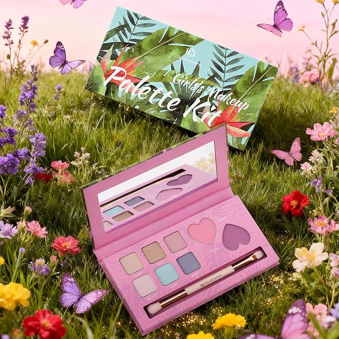 Color Nymph Girls Eye & Cheek Makeup Palette Kit - Eyeshadow & Blush & Highlighter Palette for Teens Girls Tweens, Beginner-Friendly, Gentle Makeup Kits for Starter, Makeup Gift for Christmas (Pink)