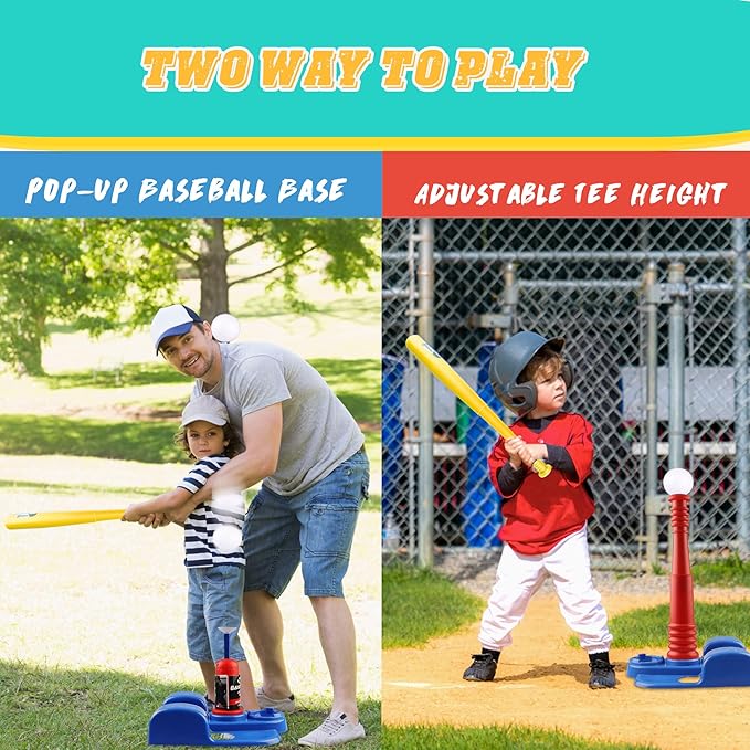 T Ball Sets for Kids, Toddlers, Baseball Tee Ball Set - Includes 6 Baseballs, A Baseball Launcher and an T Ball Stand for Kids 3-5 for Kids Toy Gifts for 3 Year Old Boys