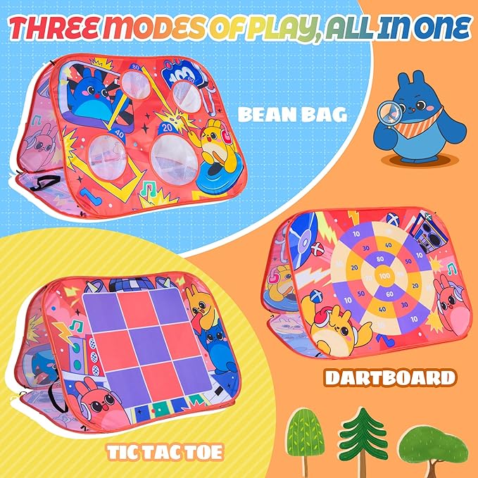 Giant 3 in 1 Bean Bag Toss Game for Kids, Toddler Outdoor Toss Toys for 2 3 4 5 6 7 8 Year Old Boys Girls, Family Party Supplies, Cornhole Party Carnival Games, Lawn Backyard Outside Birthday Gifts