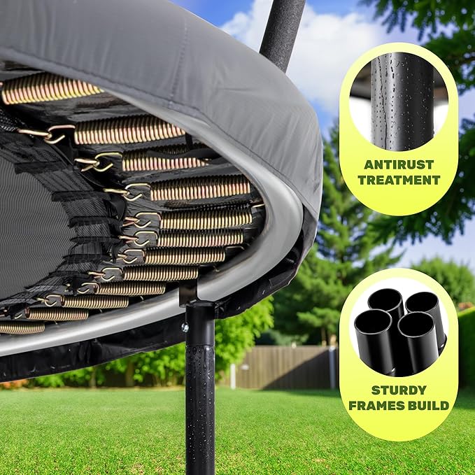 10FT 12FT 14FT 16FTOutdoor Recreational Trampoline with Enclosure Net, Bolt-Free Design Yard Trampoline with Wide Ladder and AntiRust Coating, 2 in 1 Connector for Kids Adults, ASTM Approval