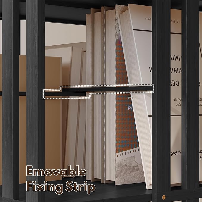 YOWOS Rotating Bookshelf Tower, 360 Display Spinning Bookcase, Bamboo Bookshelf Floor Standing Storage Rack, Wood Narrow Book Shelf Organizer for Kids&Adults (Black, 4 Tier)