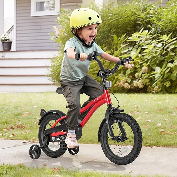 BABY JOY Kids Bike, 12 14 16 18 Inches Sporty Bicycle with Training Wheels, Adjustable Seat, Handbrake & Coaster Brake, Reflectors, Girls Boys Bike for 3-8 Years Old Children