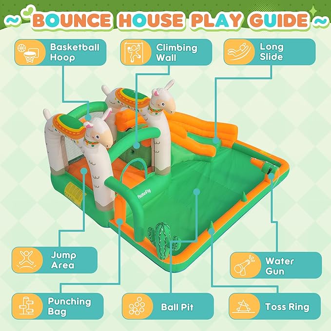 INFLATEBLE Bounce House with Slide for Kids – Llama Theme Water Slide Bouncer with Climbing Wall, Splash Pool & Ball Pit – Wet & Dry Use, Outdoor & Indoor