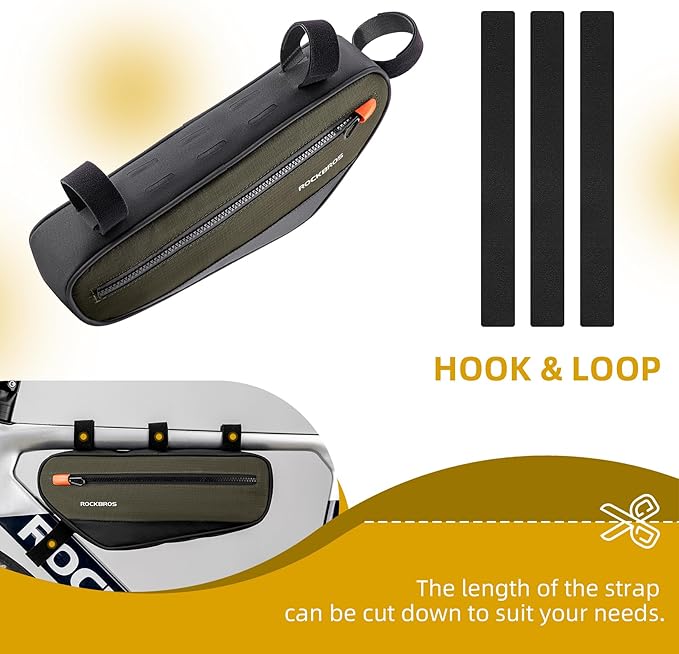 ROCKBROS Bike Frame Bag Bike Handlebar Bag Bike Bag with Large Opening Zippers, Bike Pounch For Mountain Road Bike, Quick Release 1.5L, olive drab, 30120079001-YXUS