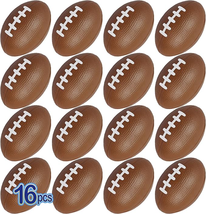 AnapoliZ Mini Foam Footballs 16 Pcs Pack | 3.25” Inch Party Favor Balls | Mini Football Stress Balls Bulk | Football Party Decorations | Big Game Party Decorating Footballs | Small Foam Footballs