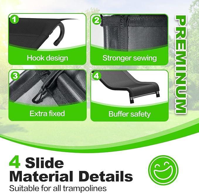 Trampoline Slide, 10FT 12FT 14FT 15FT 16FT Trampoline Universal Outdoor Slides, Trampolines Accessories with Cushioning Effect, Suitable for Kids to Climb Up Slide Down, Safety Slider (Black)