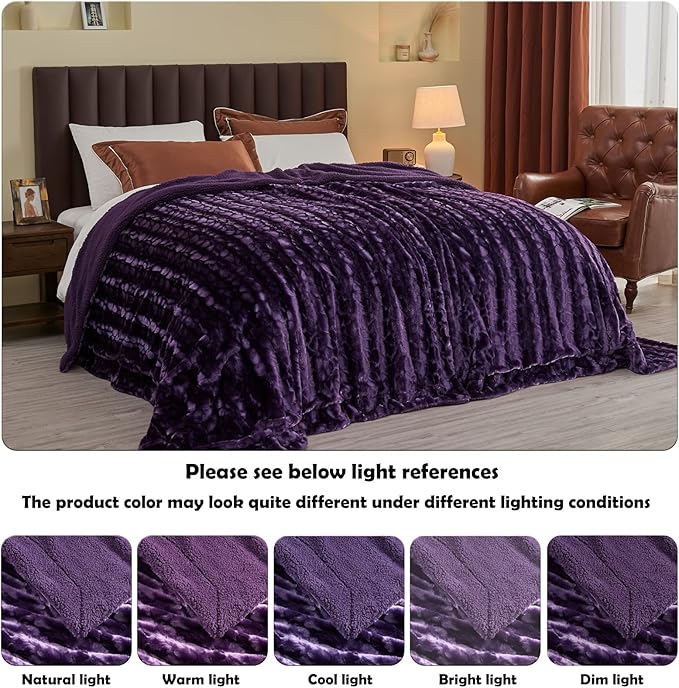 NEWCOSPLAY Super Soft Faux Fur Throw Blanket for Couch Dark Purple Fuzzy Plush Warm Blanket for Sofa Bed (Dark Purple, Throw(50"x60"))