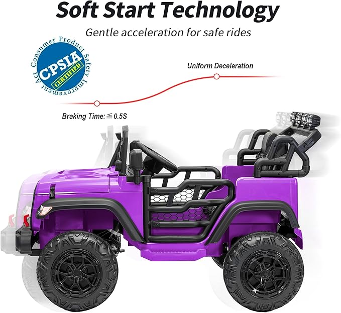 2 Seater Ride on Car Toy, 24V 4WD Electric Car for Kids 4-8 with Remote Control, 4x200W Motors, Capacity 110 lb - Purple