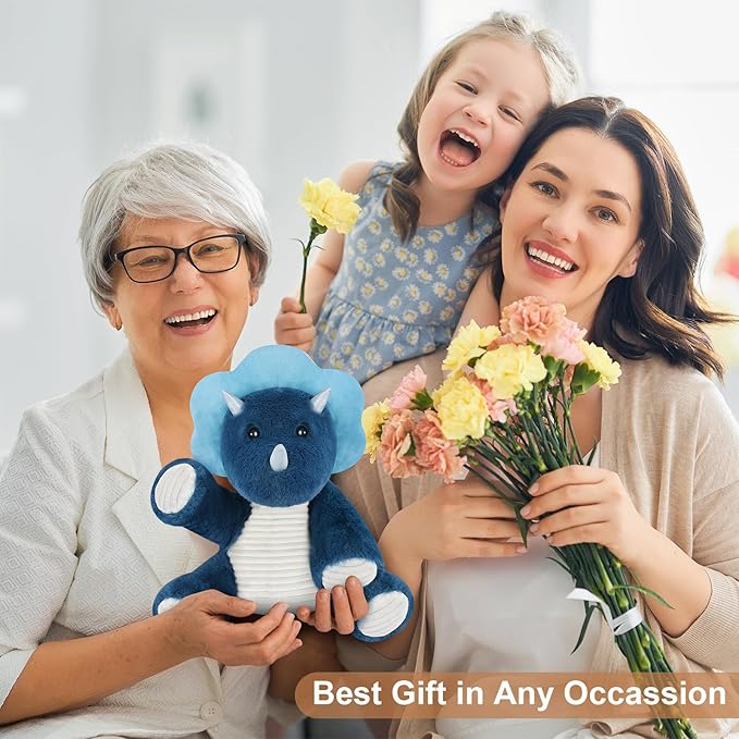 Microwavable & Coolable Triceratops Dinosaur Stuffed Animals, Heated Stuffed Animal Heating Pads for Soothing & Relaxation, Navy Blue Dino Plush for Stress Relief, Plushies Dinosaur Gifts
