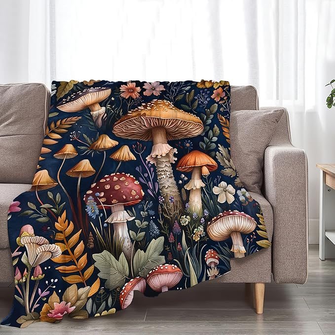 Mushroom Throw Blanket for Girls, Women, Men, Boys - Soft Warm Cozy Fleece Blanket for Couch, Sofa, Bed - Mushroom Gifts and Decor - 60"x50"