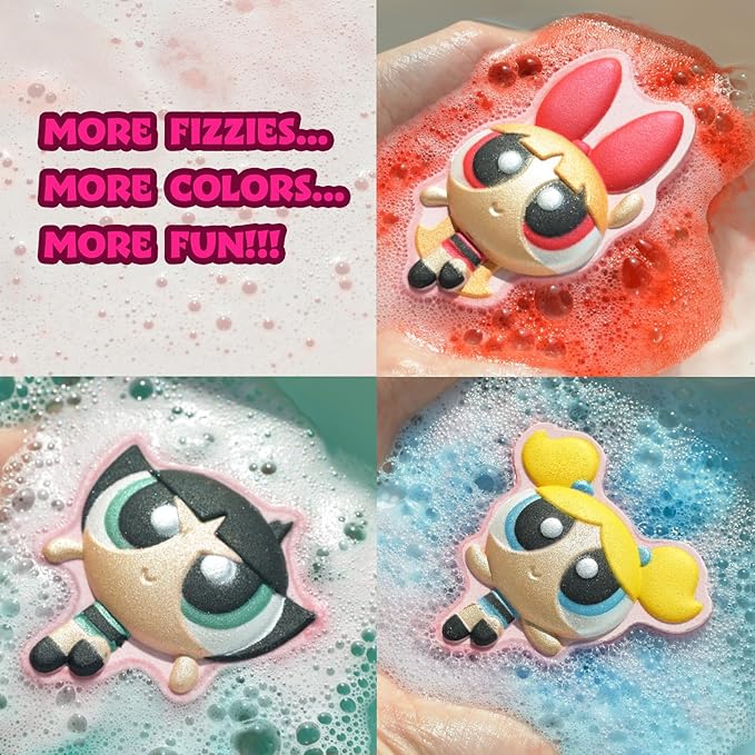 The Powerpuff Girls Bath Bombs for Kids, Fun Bright Rainbow Colors, Peach Scented for Kids, Ages 3+, by Townley Girl