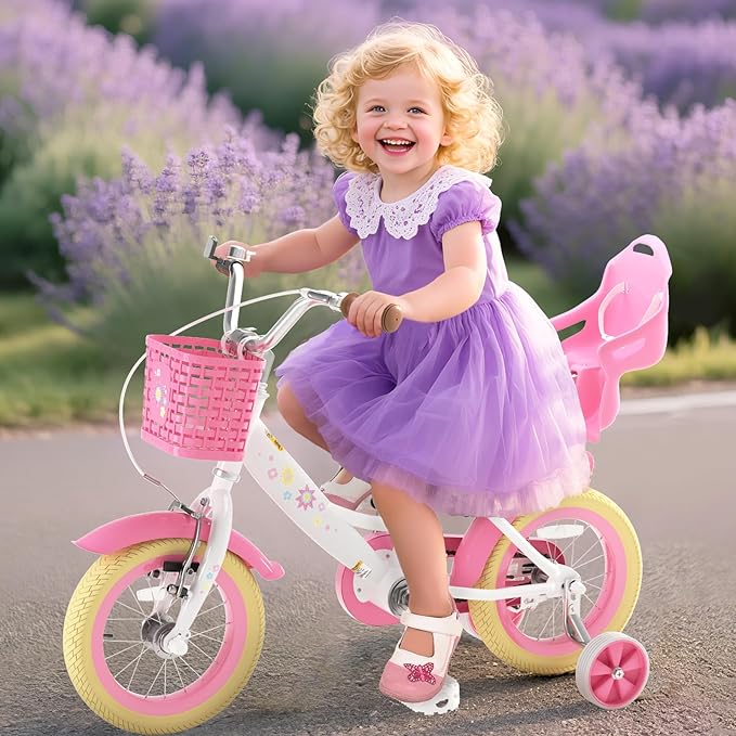 XJD Girls Bike for Toddlers and Kids Ages 2-12 Years Old,12 14 16 Inch Kids Bike with Training Wheels & Basket