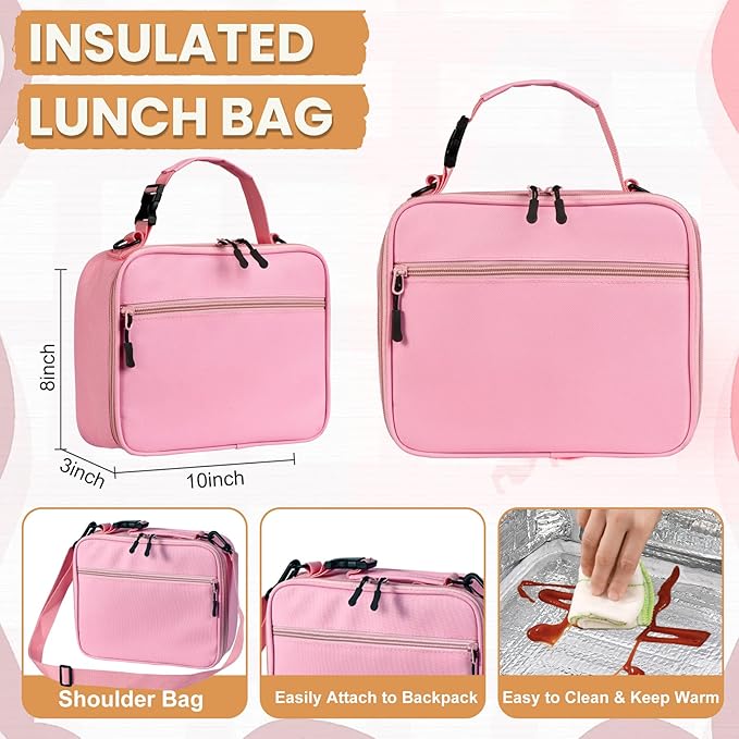 PIQUEBAR Bento Lunch Box for Kids with Thermo Ice Pack Lunch Food Container Insulated Bag, 18oz Plastic Sport Water Bottle for Kid Girls Boys (T-Pink Jellyfish)