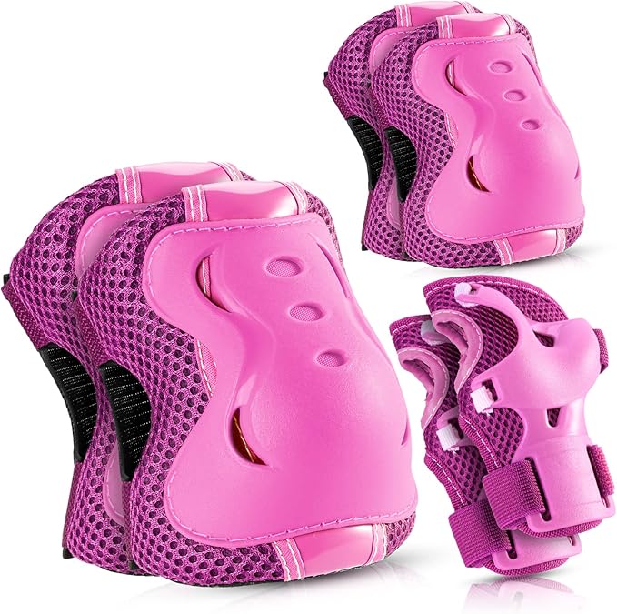 BOSONER Knee Pads for Kids Roller-Skating: Adjustable Protective Gear Set Knee Elbow Pads Wrist Guards for Bike Cycling Skateboarding Scooter Gifts 3-8/9-15 Years Boys Girls