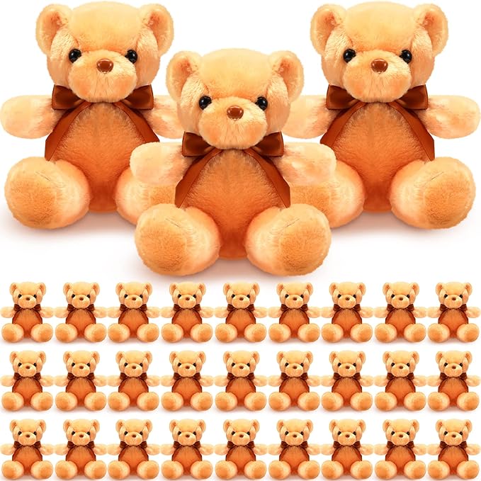 HyDren 30 Pcs Stuffed Animals Plush Bears Gifts Bulk Sleeping Playing Bear Toys with Bow Tie for Birthday Baby Shower Graduation Christmas Wedding Party Favor(12 Inch,Light Brown)