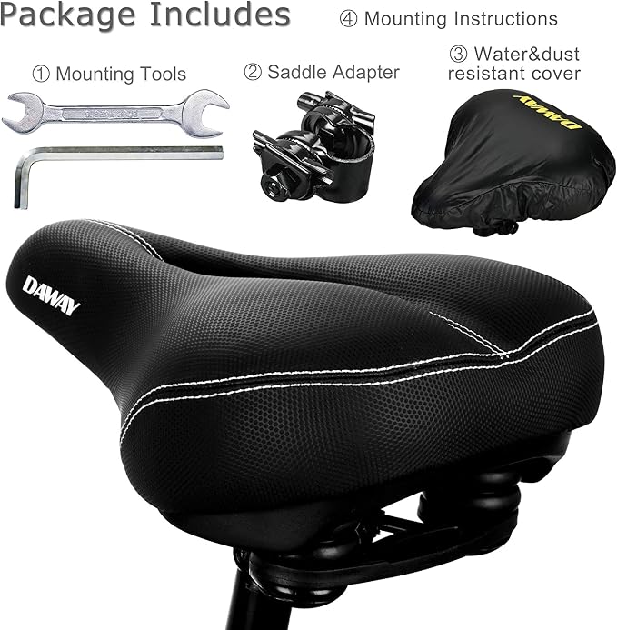 DAWAY Comfortable Men Women Bike Seat - Soft Memory Foam Padded Bicycle Seat, Bike Saddle Replacement with Wide Cushion for Peloton, Mountain & Exercise Bikes, Shock Absorbing, Waterproof, Universal