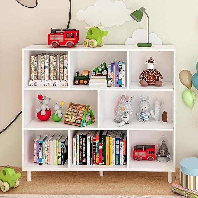 8 Cube Storage Organizer | White Bookshelf|3 Shelf Bookcase |Bookshelf tv Stand |-Cubic Storage Cabinet（Storing Books,Toys & More Easy to Install）