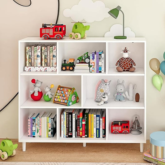 8 Cube Storage Organizer | White Bookshelf|3 Shelf Bookcase |Bookshelf tv Stand |-Cubic Storage Cabinet（Storing Books,Toys & More Easy to Install）